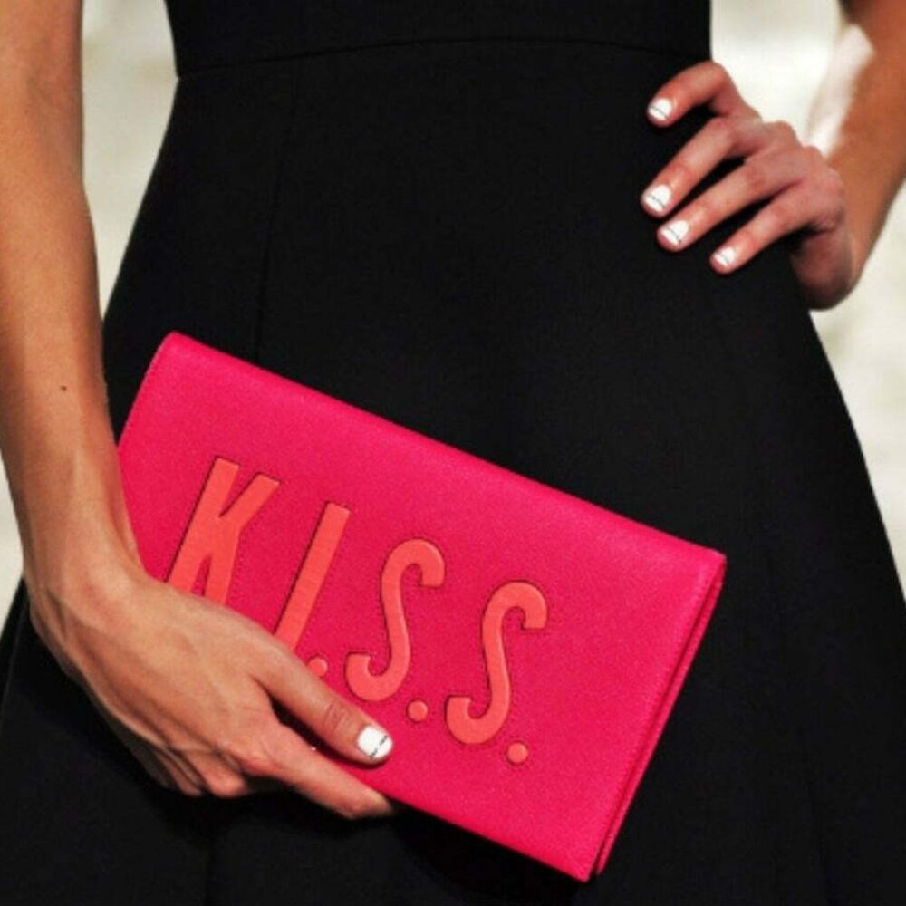 Kate Spade Kiss Tally Pink Leather Foldover Clutch Vintage Love Birds